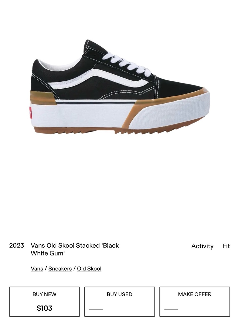 Vans Black White Gum Old Skool Sneakers. Size 8. - Picture 2 of 7